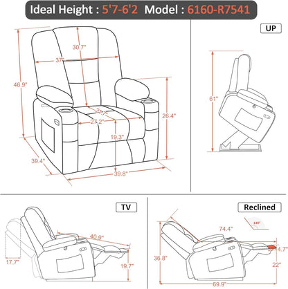 Beige Large Power Lift Recliner Chair With Massage And Heat