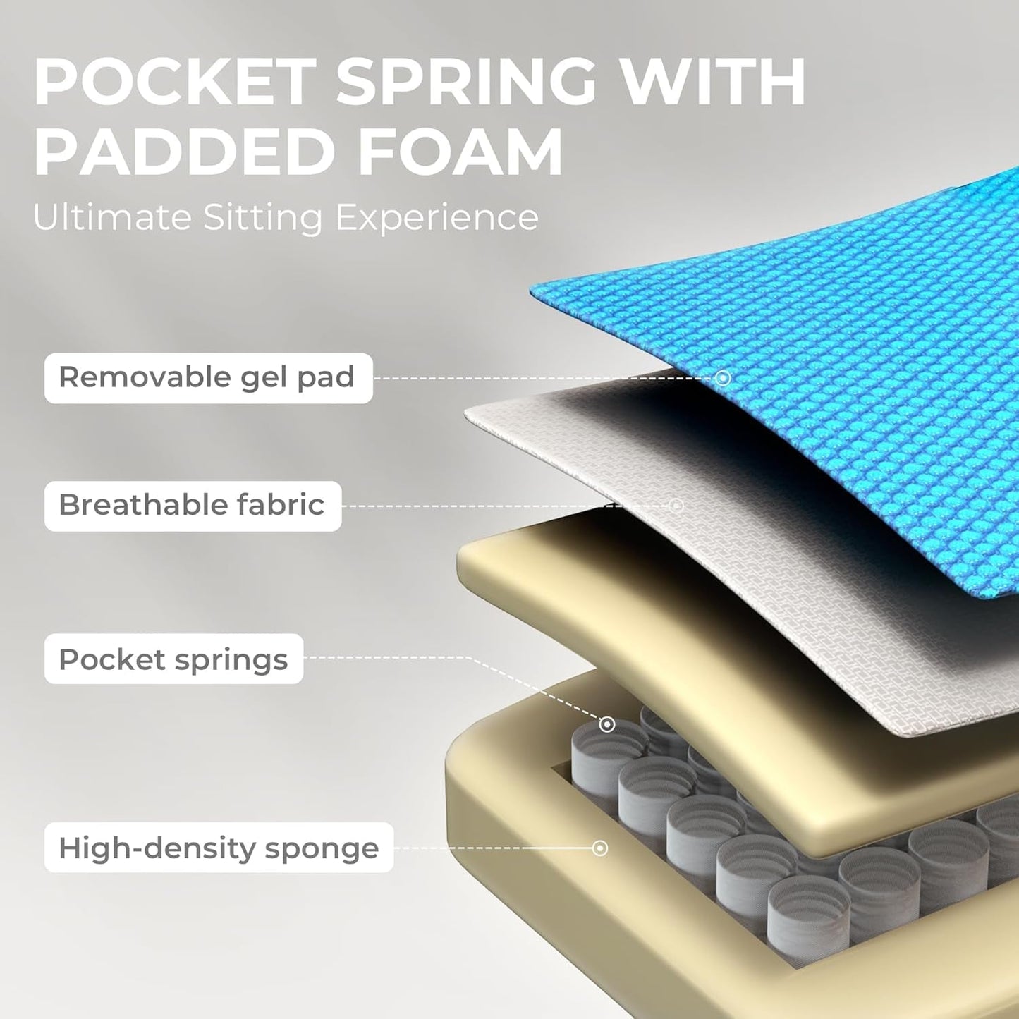 Beige Gaming Chair With Pocket Spring Cushion And Gel Pad