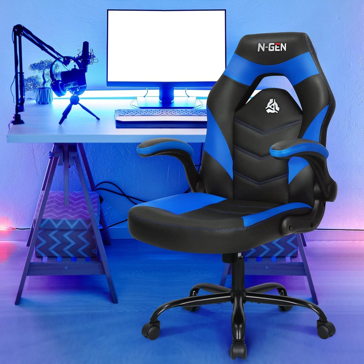 Blue Ergonomic Gaming Chair With Adjustable Height