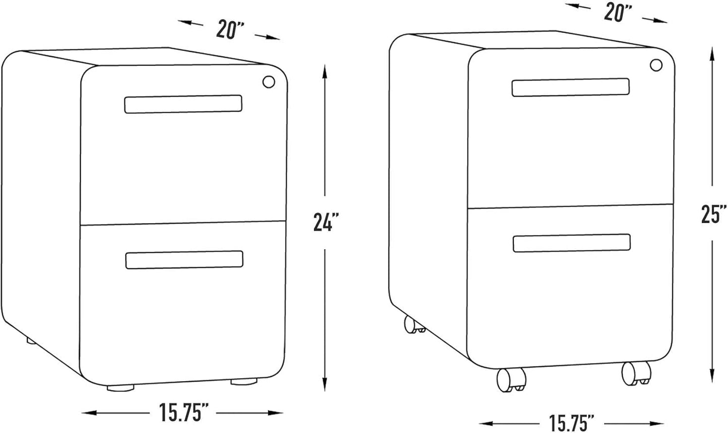 White 2 Drawer Mobile File Cabinet With Lock Under Desk