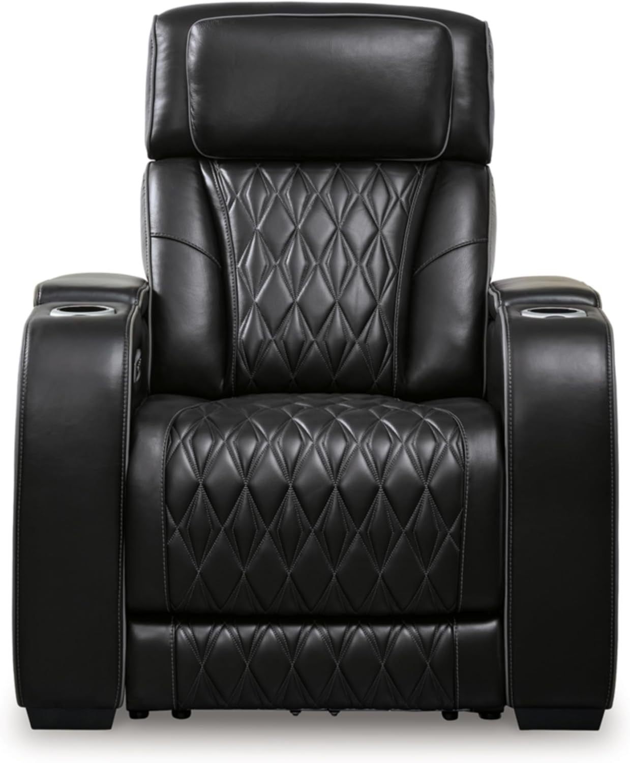Black Leather Power Recliner With Adjustable Headrest