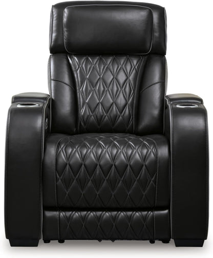Black Leather Power Recliner With Adjustable Headrest