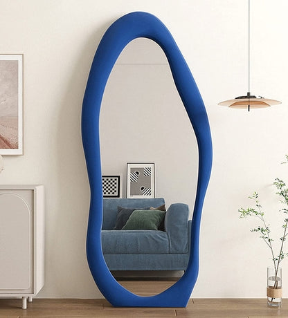 Blue Irregular Wavy Full Length Floor Mirror 63x24 Inch