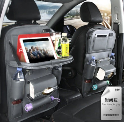 Leather Car Storage Bag Multifunction Seat Back Tray Hanging Bag