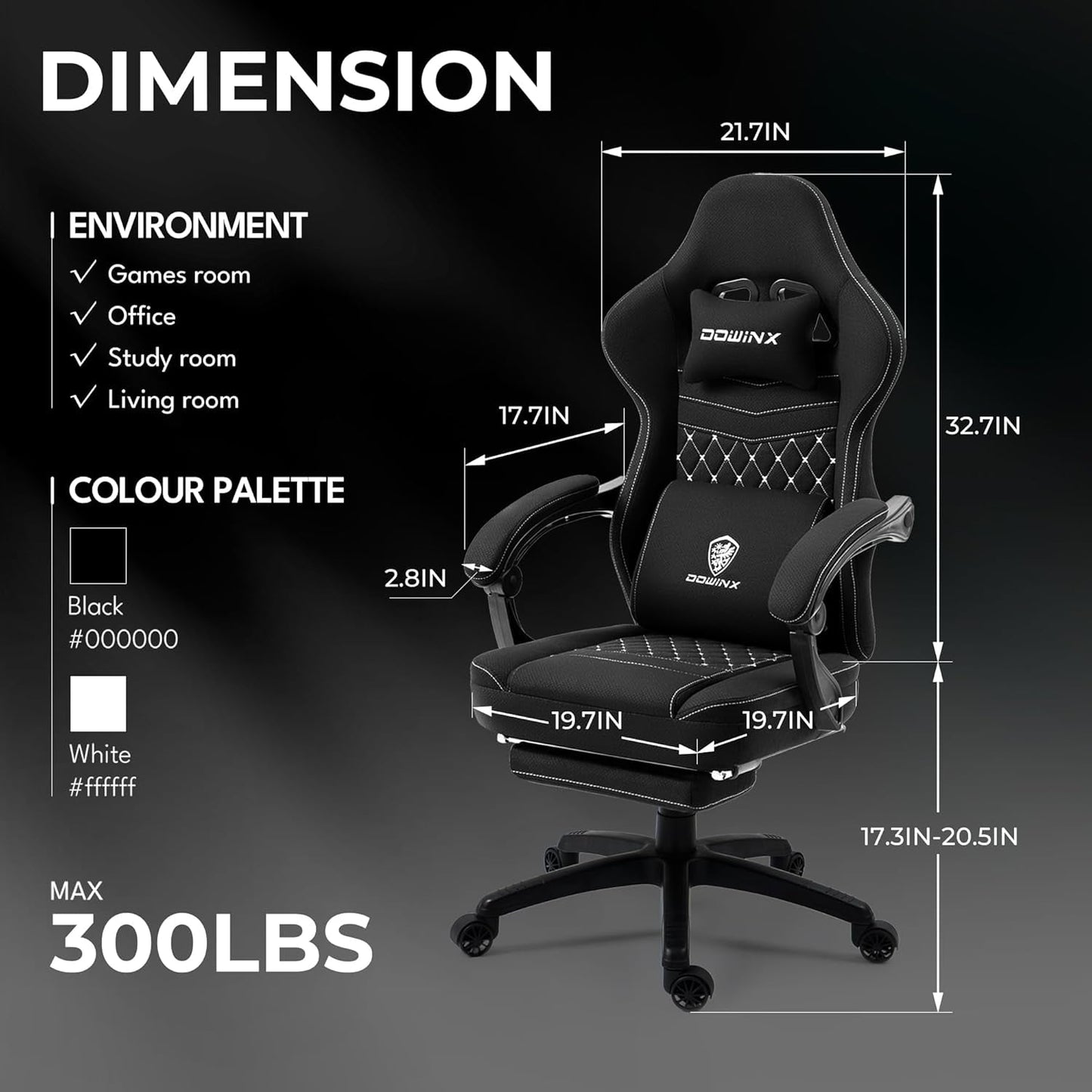 Black Breathable Fabric Gaming Chair With Massage Pad