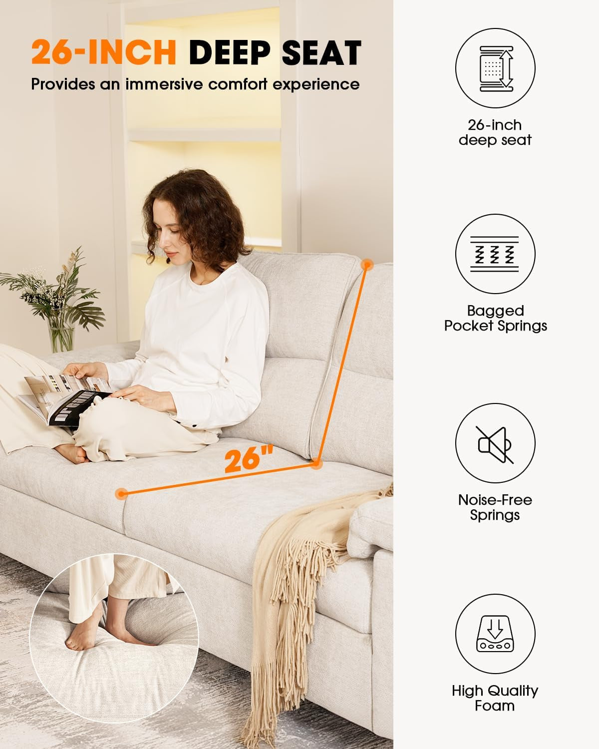 Beige Loveseat With Removable Cover For Living Room