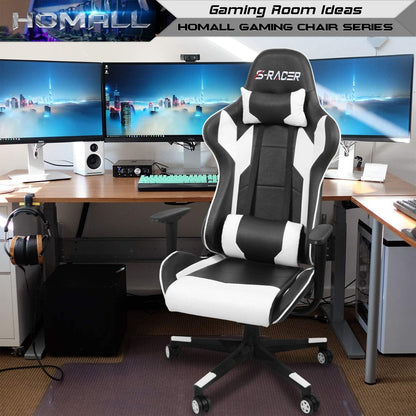White Leather Ergonomic Gaming Chair With Lumbar Support