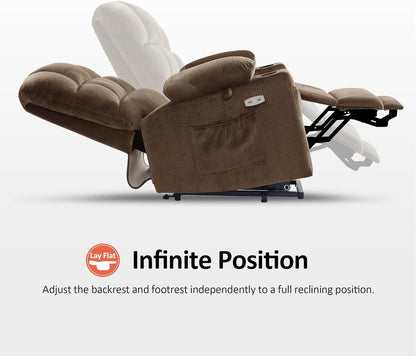 Brown Dual Motor Lift Recliner With Massage Heat USB
