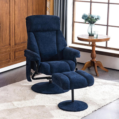 Swivel Recliner With Ottoman And Vibration Massage Blue Textile