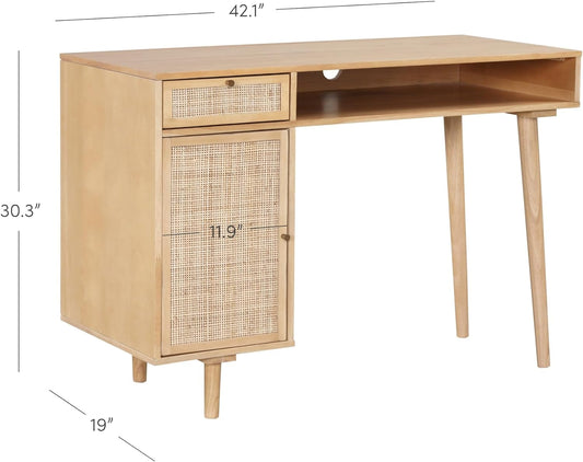 Aaron Modern Desk With Storage In Natural Brown Rattan