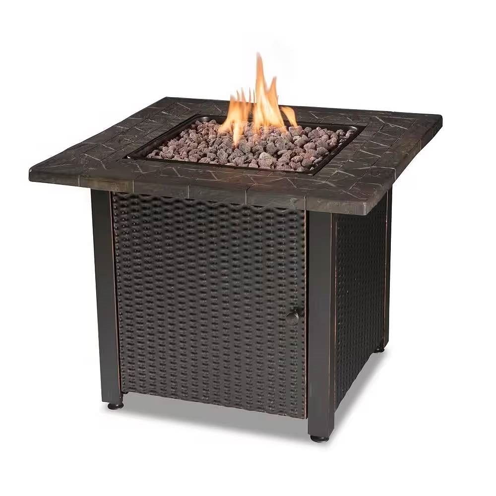30-inch Outdoor Bronze LP Propane Gas Fire Pit with Lava Rocks and
