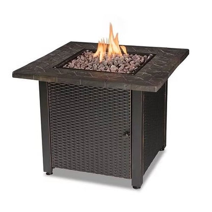 30-inch Outdoor Bronze LP Propane Gas Fire Pit with Lava Rocks and