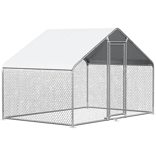 9.8 Ft x 6.5 Ft. Large Metal Outdoor Walk-in Chicken Coop with