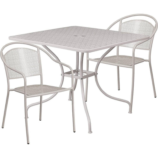 3-Piece Grey Steel Metal Outdoor Patio Furniture Set with 2 Chairs and