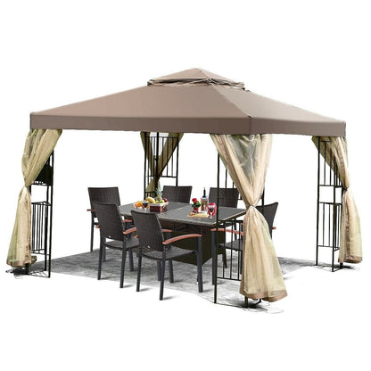 10 x 10 Ft Outdoor Patio Gazebo with Taupe Brown Canopy and Mesh