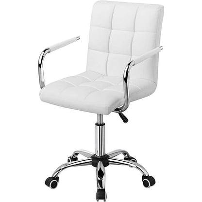 White Modern Faux Leather Mid-Back Swivel Office Chair with Armrests