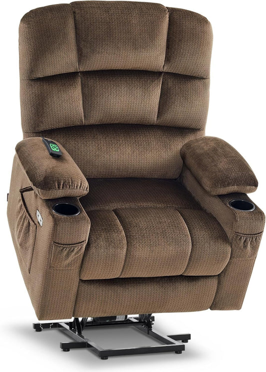 Brown Dual Motor Lift Recliner With Massage Heat USB