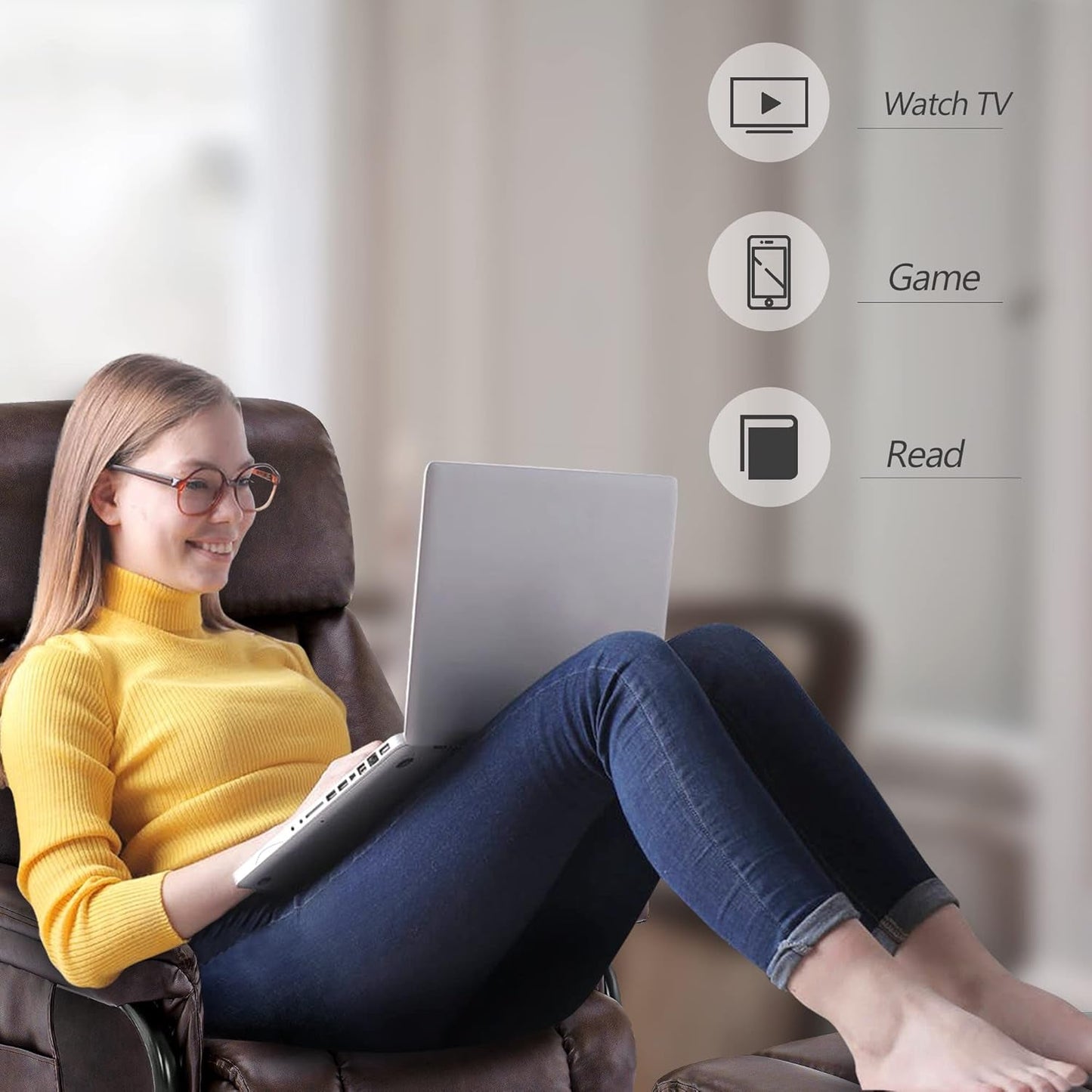 Swivel Recliner With Ottoman Massage Dark Brown Chair