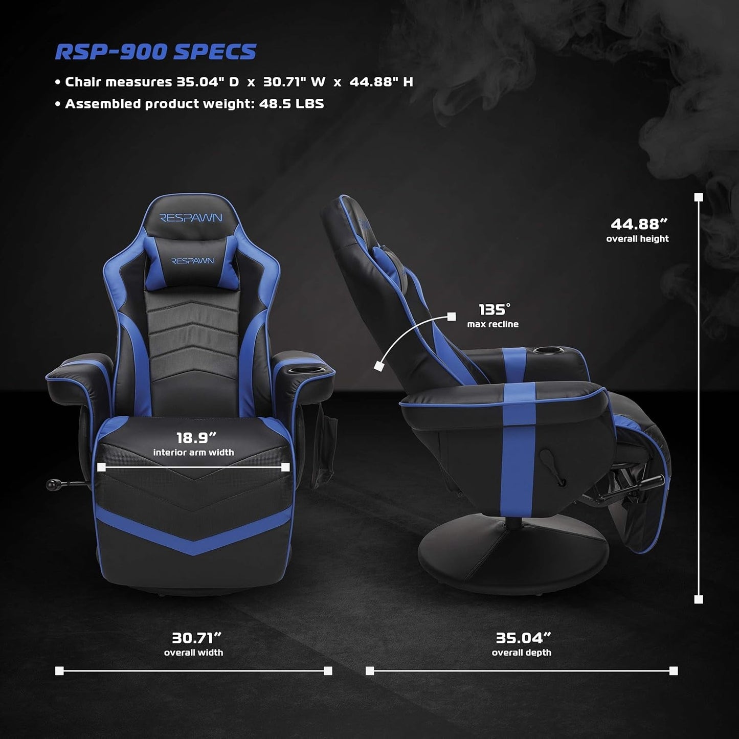 Blue 900 Gaming Recliner With Adjustable Leg Rest Cupholder