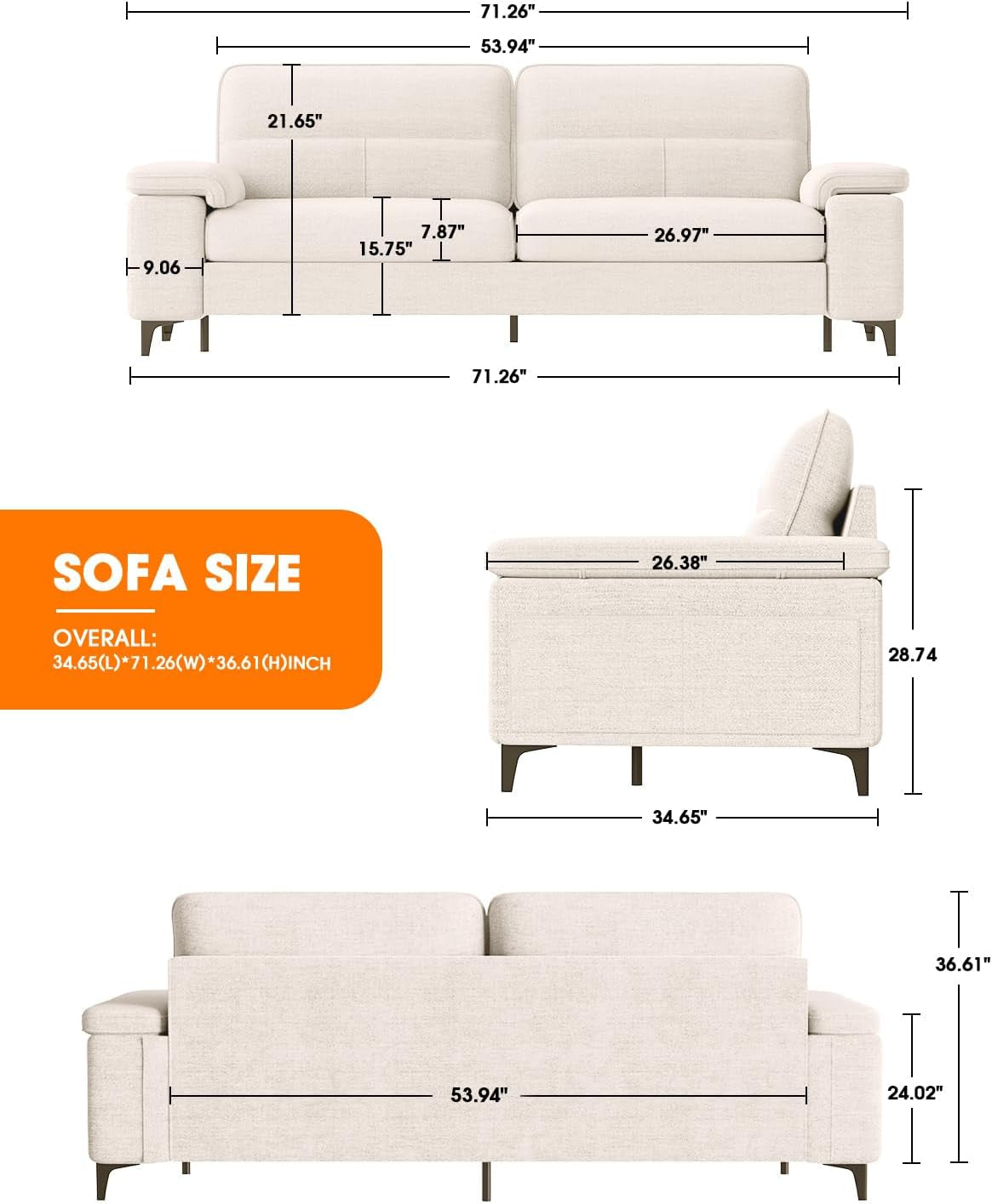Beige Loveseat With Removable Cover For Living Room