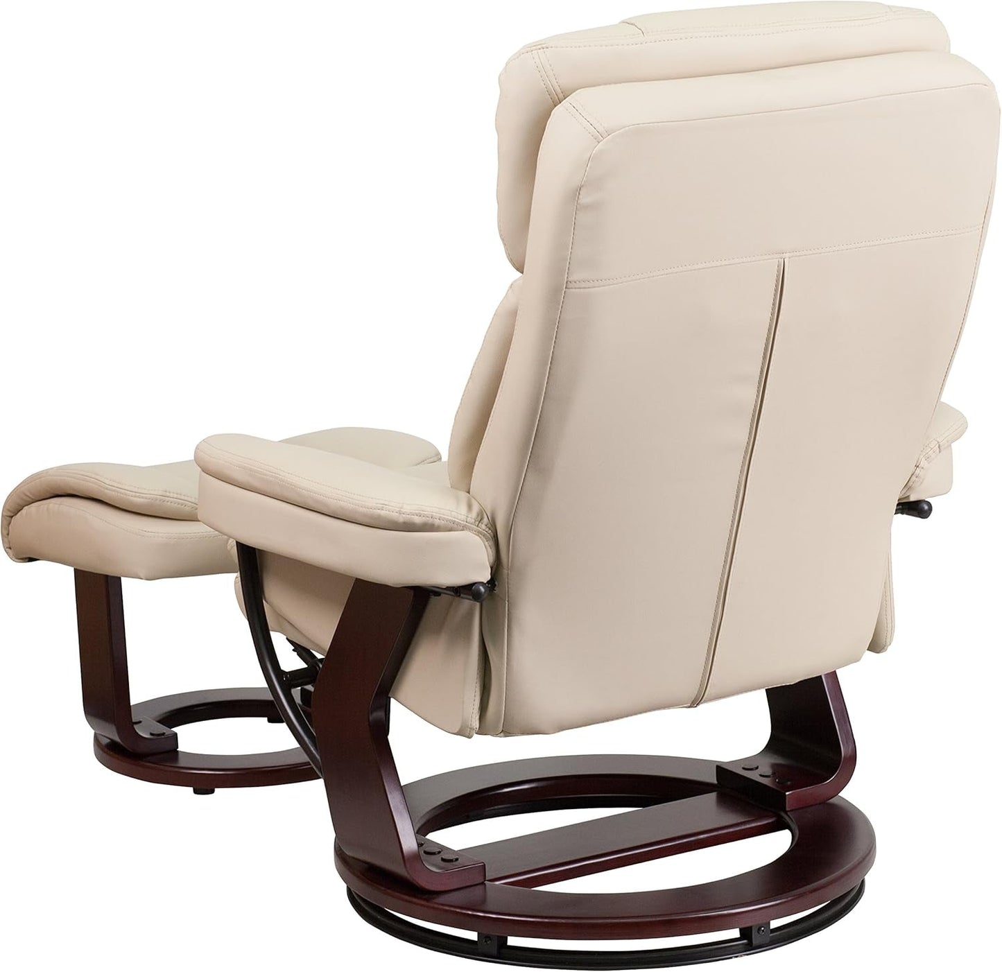 Beige Leathersoft Upholstered Recliner With Ottoman