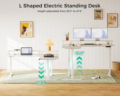 L Shaped Standing Desk 59 Inch Height Adjustable White