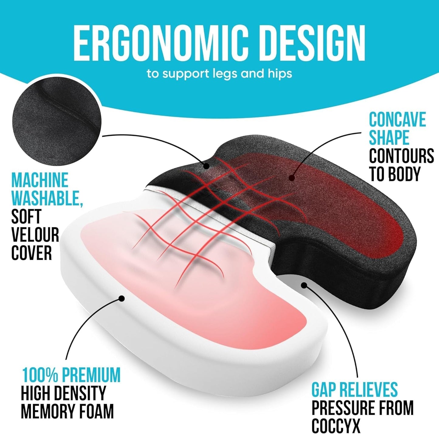 XL Memory Foam Seat Cushion Lumbar Support Office Chair