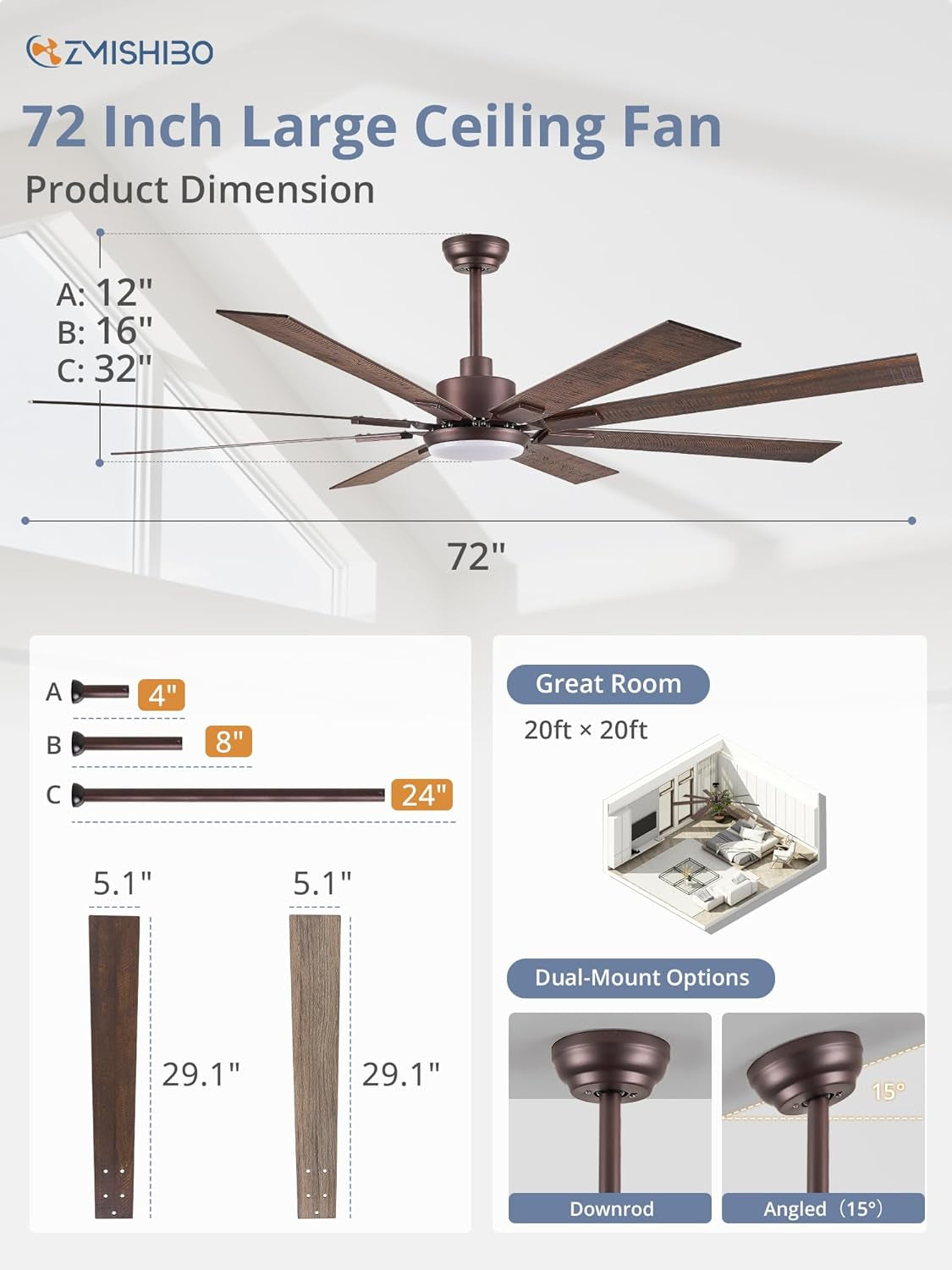 72 Inch Oil Rubbed Bronze Ceiling Fan With Lights Remote