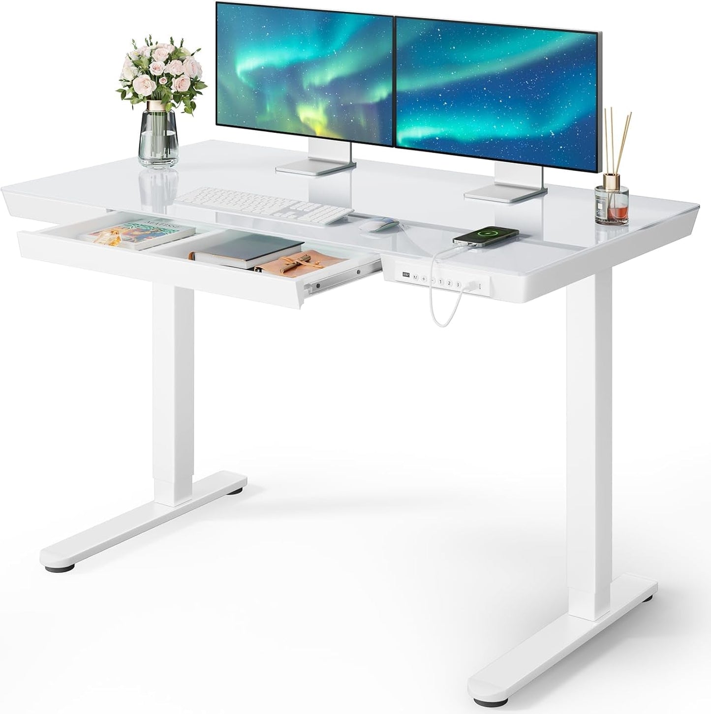 Glass Standing Desk 48x24 Height Adjustable For Home Office
