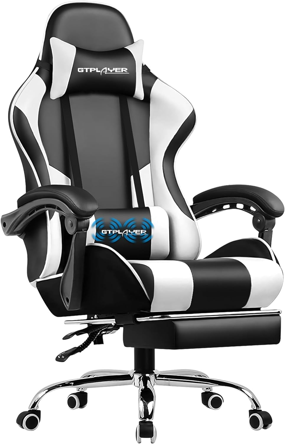 White Gaming Chair With Footrest And Lumbar Support