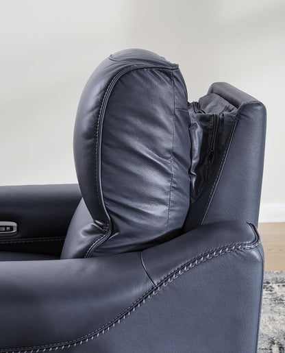 Blue Leather Wall Hugger Power Recliner With Usb Ports