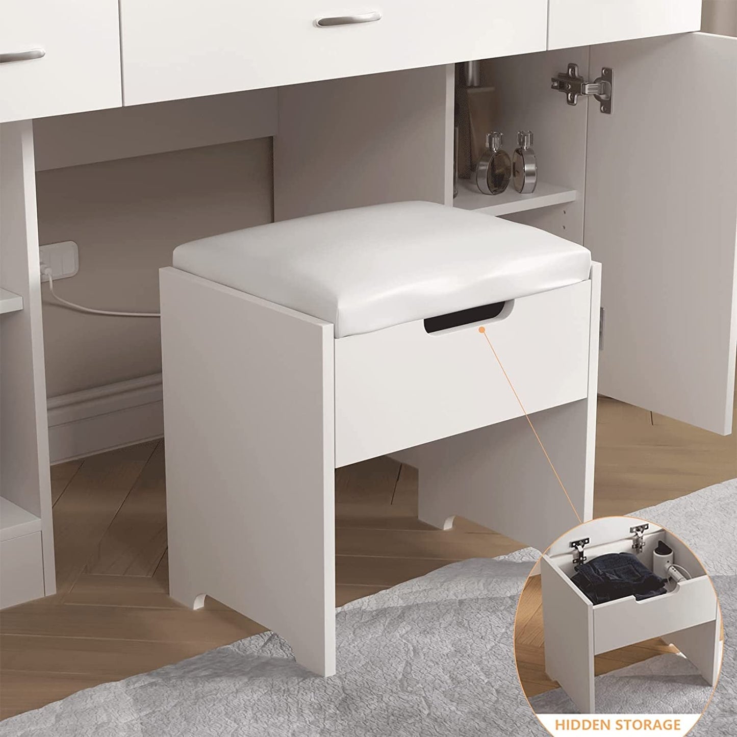 White Vanity Table With Drawers And Cabinets Six Shelves