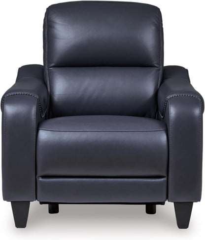 Blue Leather Wall Hugger Power Recliner With Usb Ports
