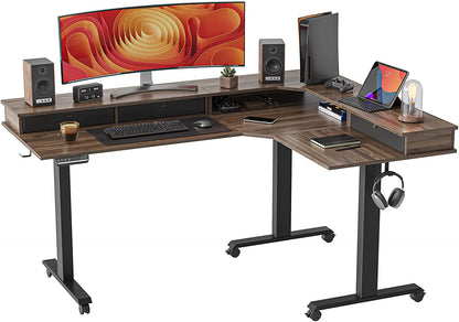 63 Inch L Shaped Electric Standing Desk With Drawers