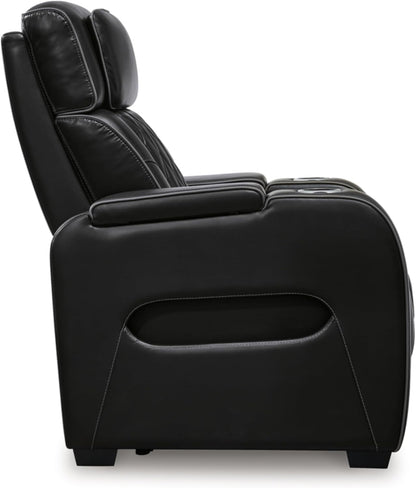 Black Leather Power Recliner With Adjustable Headrest