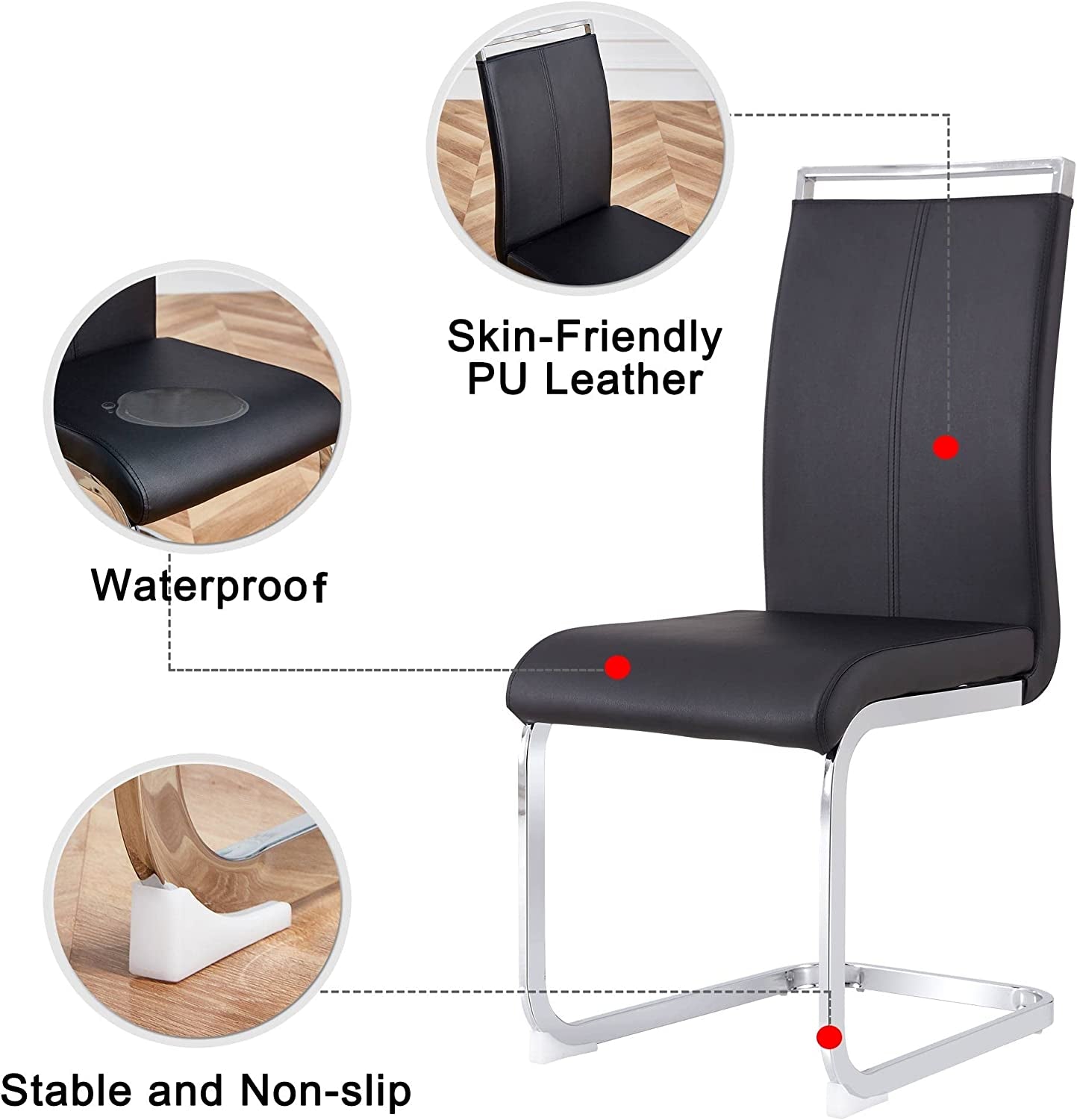 Black Dining Chairs 4 Pack With Faux Leather Seats