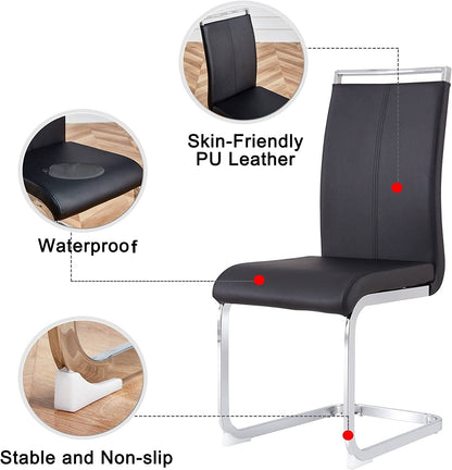 6 Piece Black PU Leather Dining Chairs With Metal Legs