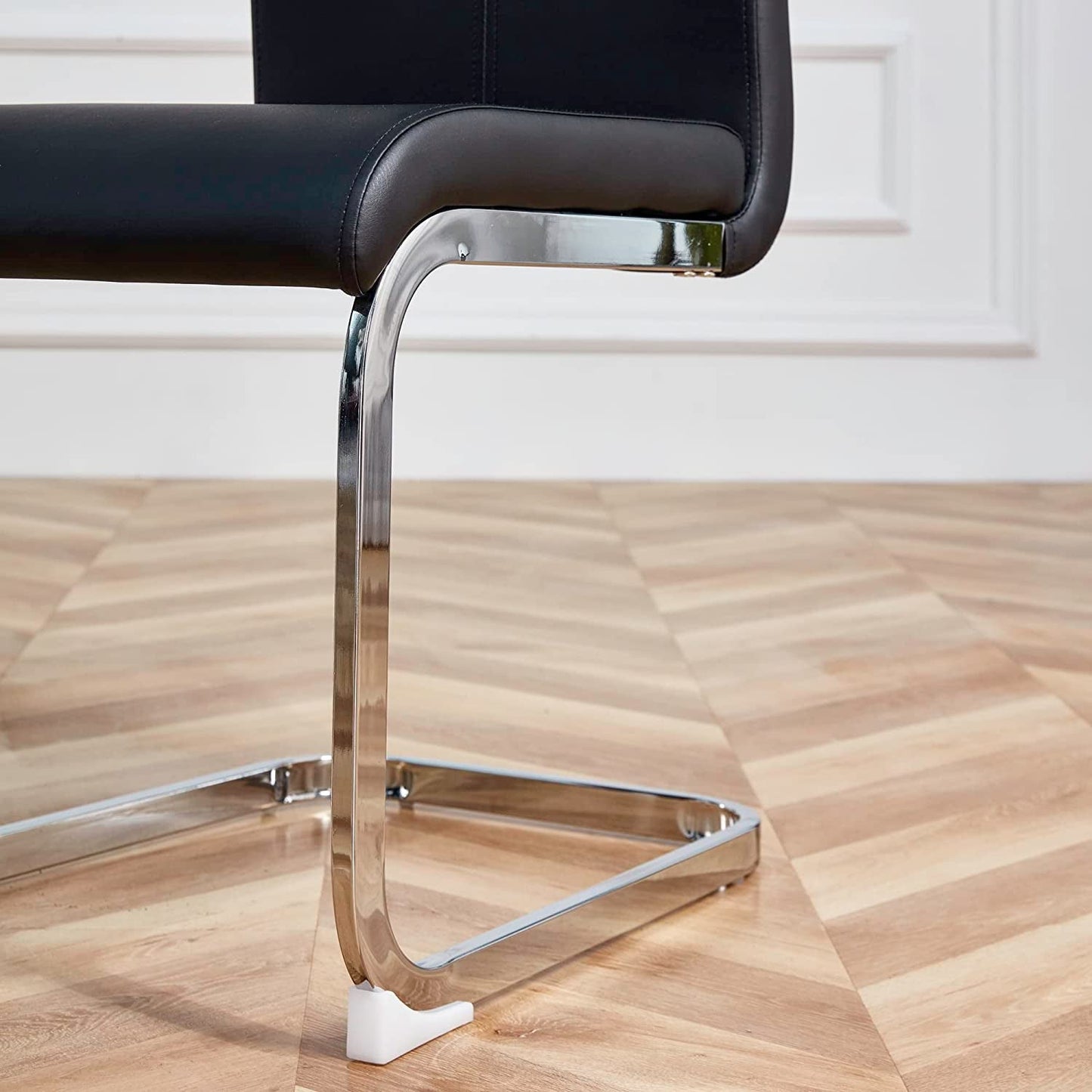 6 Piece Black PU Leather Dining Chairs With Metal Legs