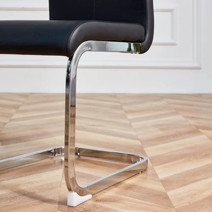 6 Piece Black PU Leather Dining Chairs With Metal Legs