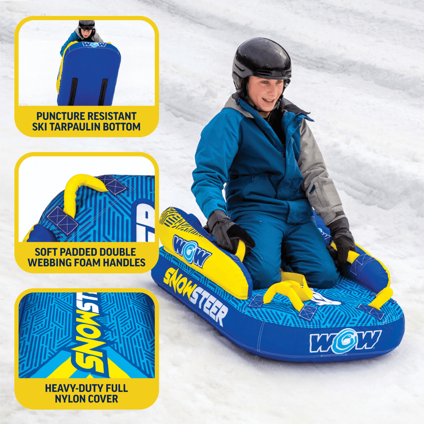 WOW Watersports SnowSteer Snow Sled with Lying Position for Easy