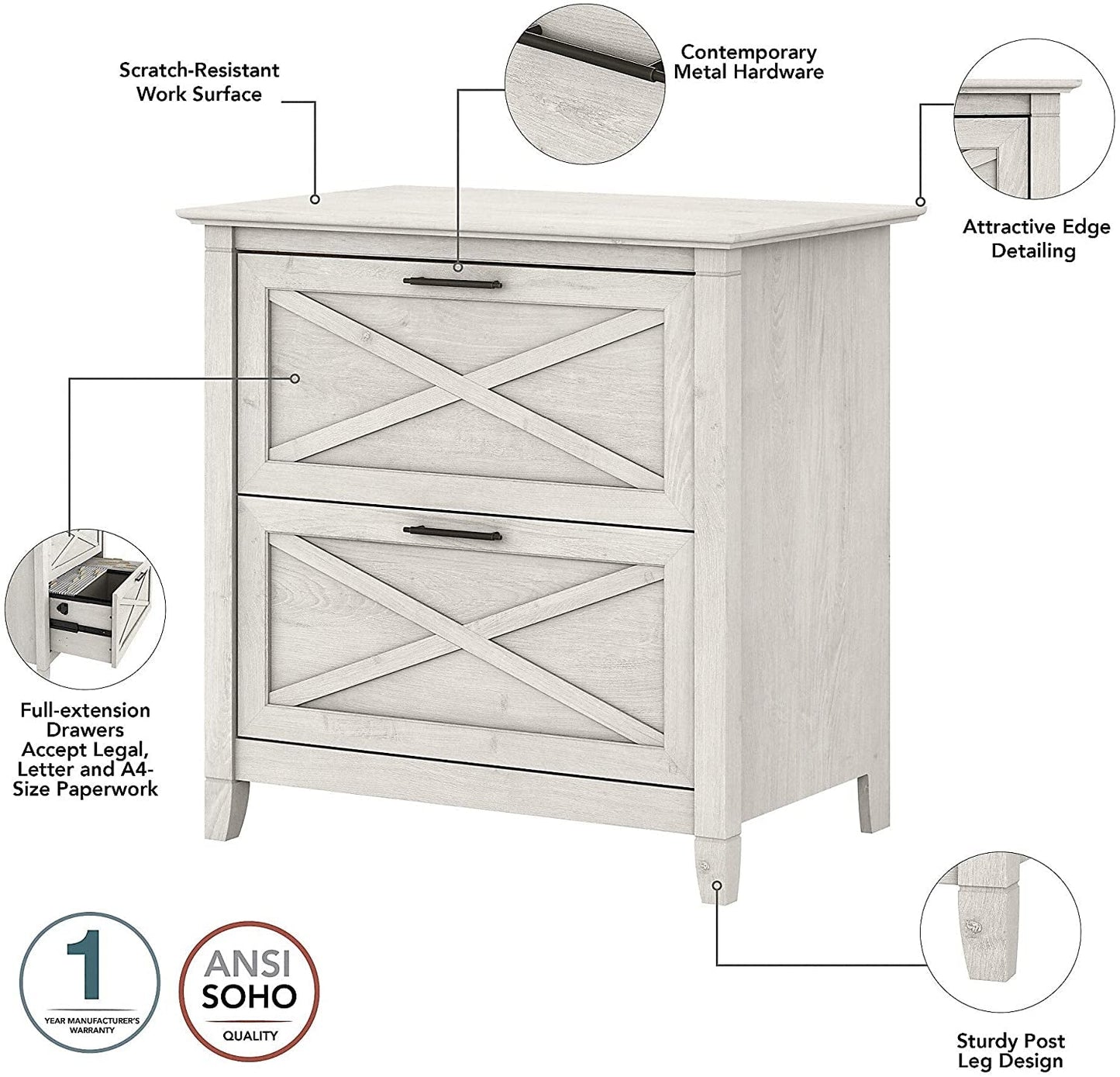 48W Writing Desk With Lateral File Cabinet Home Office Furniture
