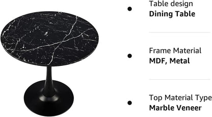 32 Inch Round Dining Table With Faux Marble Top Modern