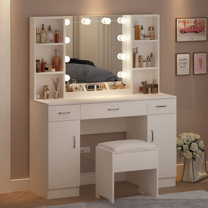 White Vanity Table With Drawers And Cabinets Six Shelves
