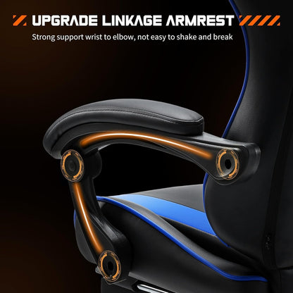 Blue Ergonomic Gaming Desk Chair With Footrest And Lumbar Support