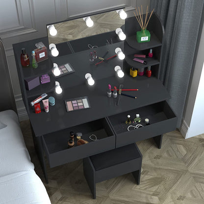 Black Vanity Set With 10 Lights For Bedroom Storage