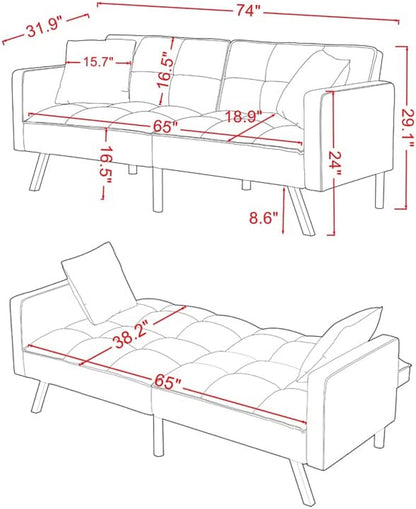 Adjustable Loveseat Sofa Bed With Split Back And Metal Legs