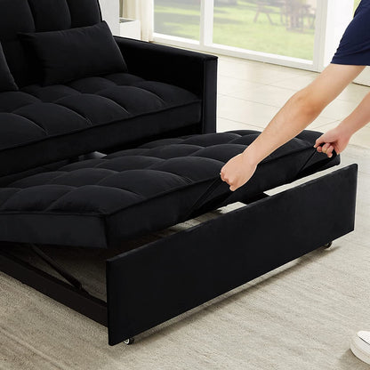 Black Convertible Sofa Bed With Reclining Backrest