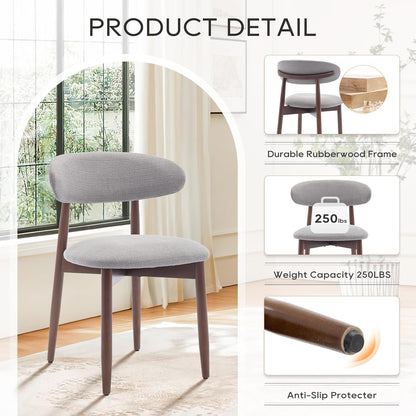 Wooden Dining Chairs Set Of 6 With Light Grey Upholstery