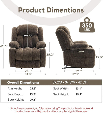 Brown Power Recliner With Massage And Heat Power Lift