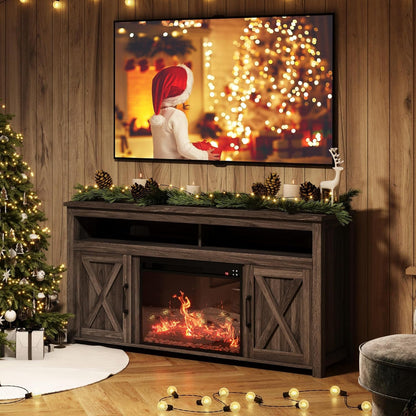 65 Inch Electric Fireplace TV Stand Modern Farmhouse Design